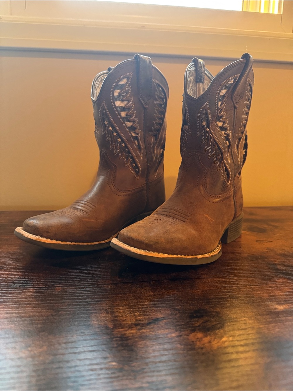 Ariat Brown Leather Kids Western Boots with Embroidered Shaft